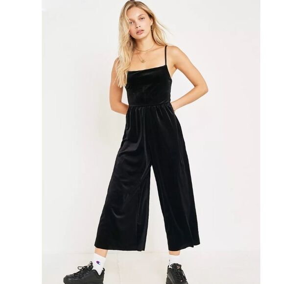 Urban Outfitters Pants - UO Velvet Straight-Neck Jumpsuit Elegant Black Velvet Jumpsuit size small